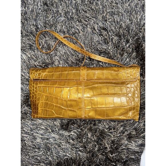 Claudia Firenze Mustard Leather Croc Embossed Leather Shoulder/Clutch Purse EUC - Picture 3 of 10